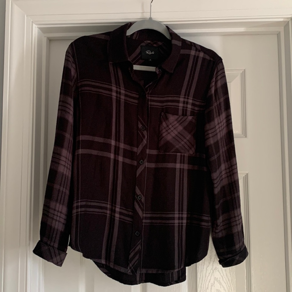 Rails black flannel button down